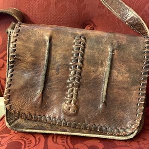 Bed Stu Burnished Distressed Leather Whipstitch Buckle Strap Crossbody Bag Purse